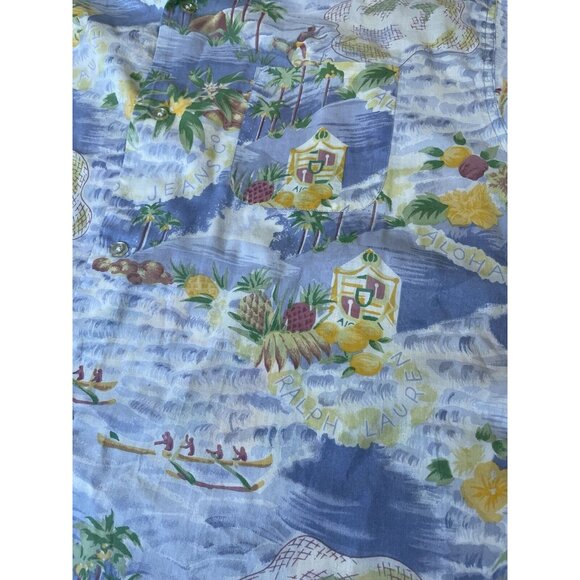 VTG Ralph Lauren Shirt Mens Blue Tropical Hawaiian Button Up Short Sleeve L - Picture 3 of 7